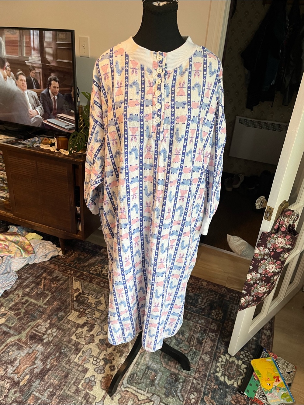 Women’s Vintage Fleece 🐰 🐓 🐑 Long Nightgown XL/1X